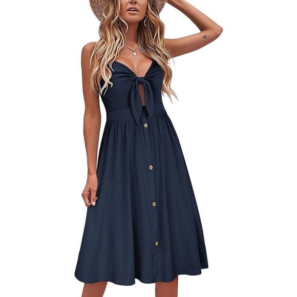 VOTEPRETTY Dresses & Skirts - VOTEPRETTY Sundress V-Neck Tie Front Dress w/Pockets, Medium, Navy, NWT